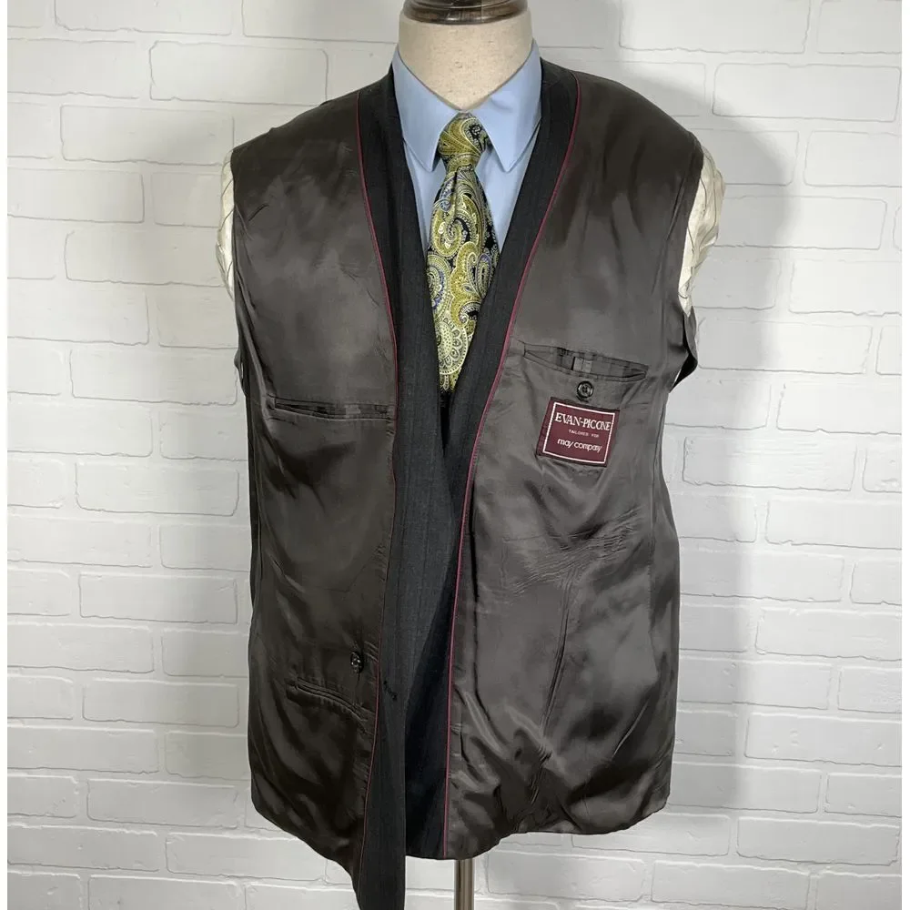 Evan-Picone‎ Blazer Men 42R Gray Pinstripe Double Breasted Peak Classic Jacket